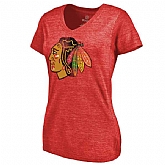Women's Chicago Blackhawks Distressed Team Primary Logo Tri Blend T-Shirt Red FengYun,baseball caps,new era cap wholesale,wholesale hats
